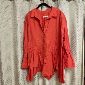 Free People We the Free Freya Poplin Tunic Top in Bright Coral